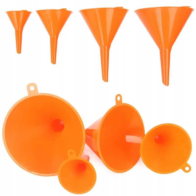 Kup teraz LEJKI PLASTIKOWE ZESTAW 4w1 DO PALIWA OLEJU WODY UNIWERSALNE 4 SZTUKI