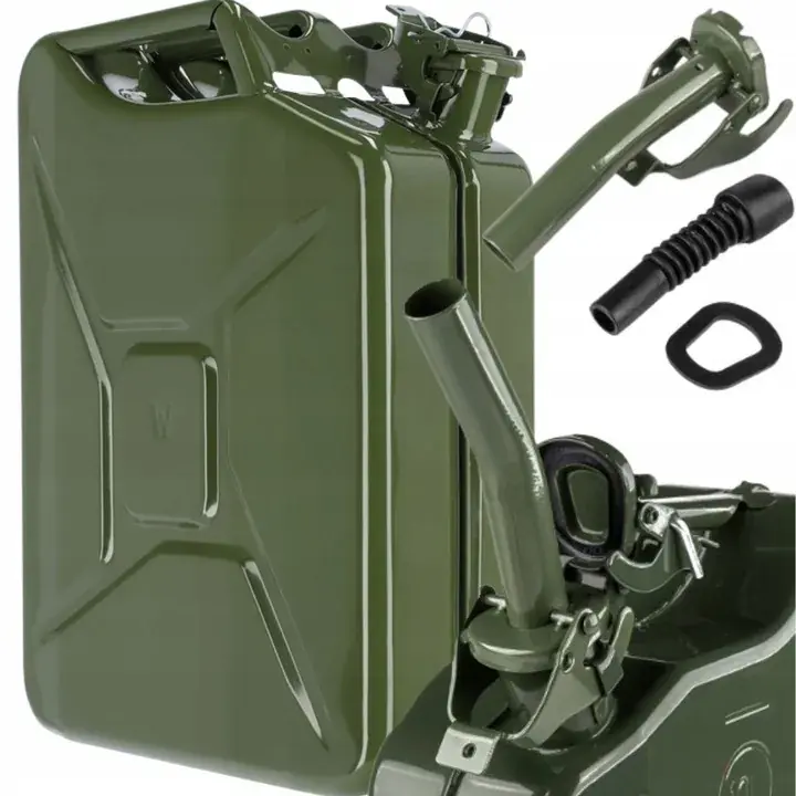 Kup teraz KANISTER NA PALIWO 20L METALOWY ZBIORNIK BAŃKA NA OLEJ BENZYNĘ ROPĘ + LEJEK