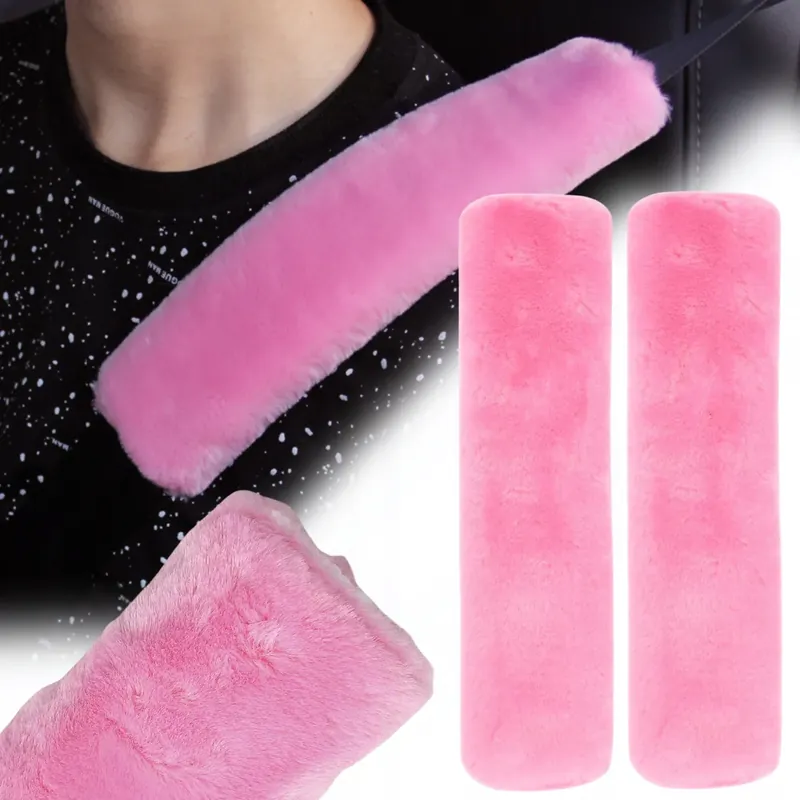 Oryginalny Nakładki Na Pasy Do Samochodu Ochraniacze Miękkie Różowe 2 Sztuki Futerko