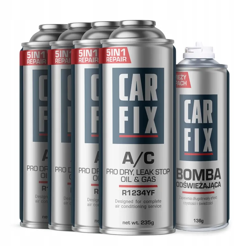 CARFIX 5w1 - 4x CZYNNIK CHŁODNICZY R1234yf GAZ DO KLIMATYZACJI + BOMBA Nowość