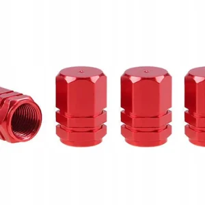 Aluminiowe nakrętki na wentyle kapturki czerwone 4 szt AMIO-02238 Premium